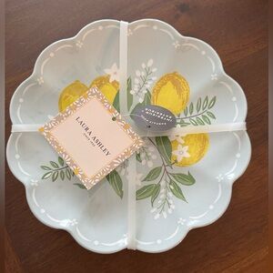 Laura Ashley Melamine Salad Plates 8.5" Scalloped Blue w/ Lemons Set of 4 NWT